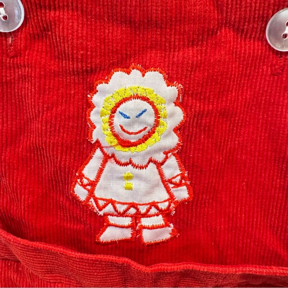 Vintage Colorkids Overalls 0-6 Months Red Corduroy Cotton Embroidered Flower